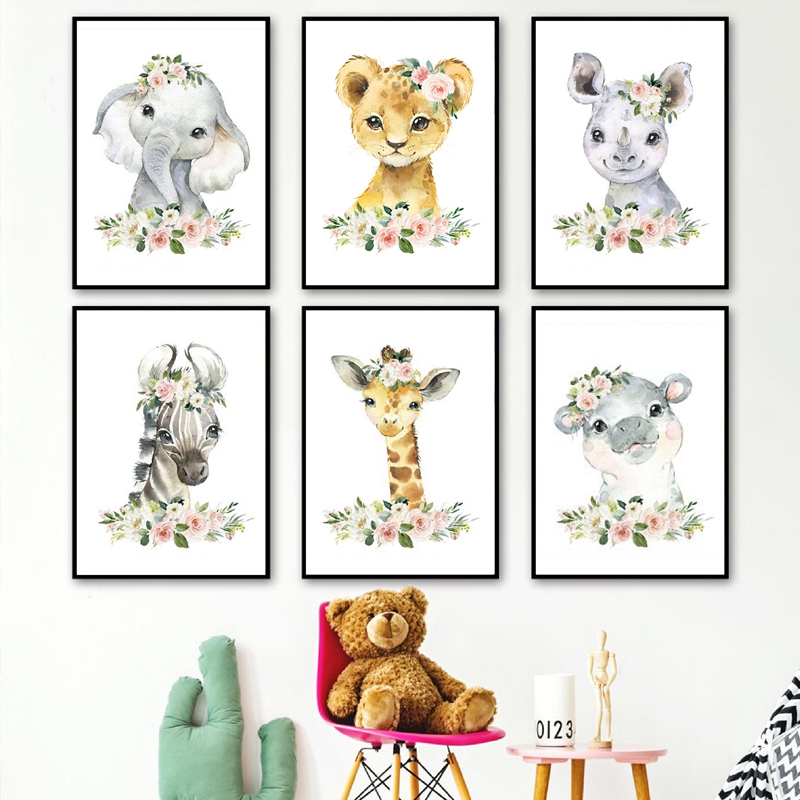 Baby Nursery Girl Room - Stampe su tela con animali della