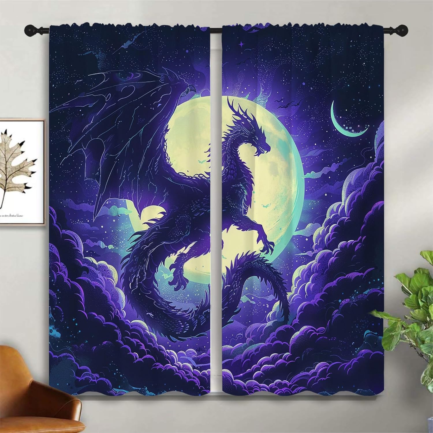 Blackout Curtain Nursery - Tende oscuranti con drago viola per