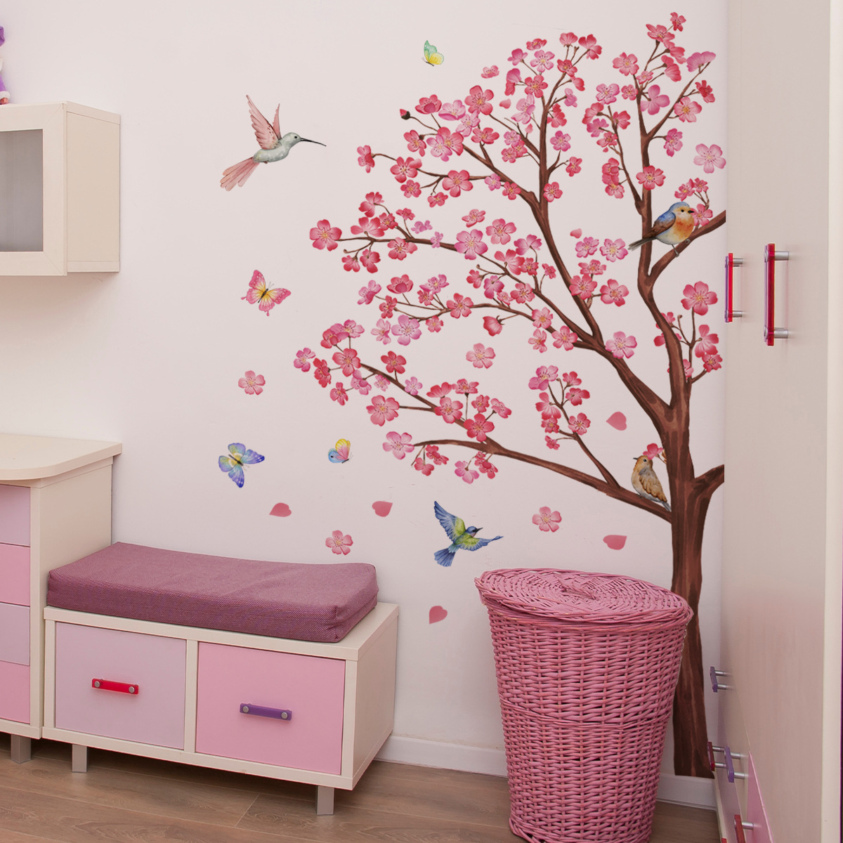 Baby Nursery Accessories - Adesivi murali fiore uccello acquerello Decorazione