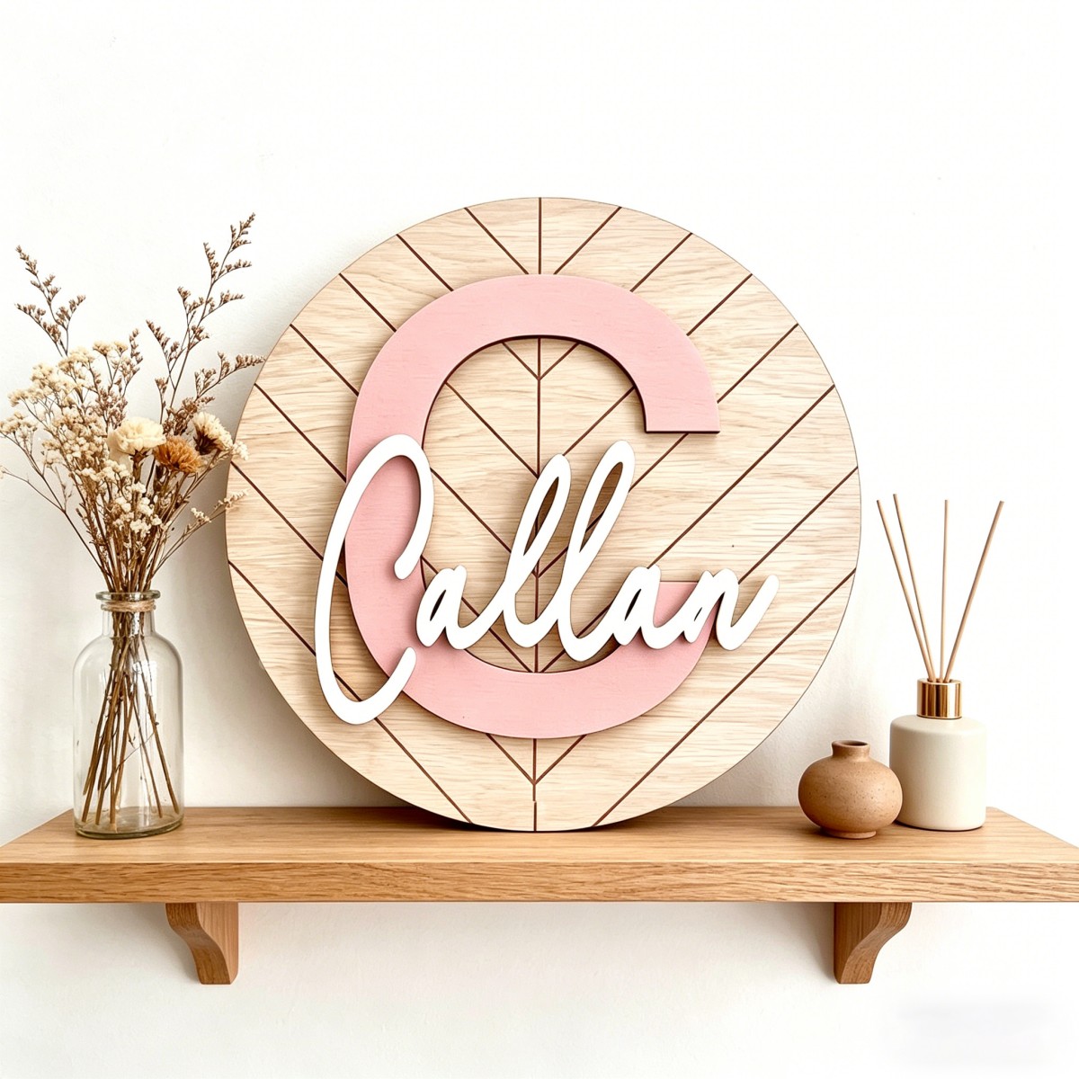 Baby Nursery Office - Targa in Legno Geometrica Rotonda Personalizzata,