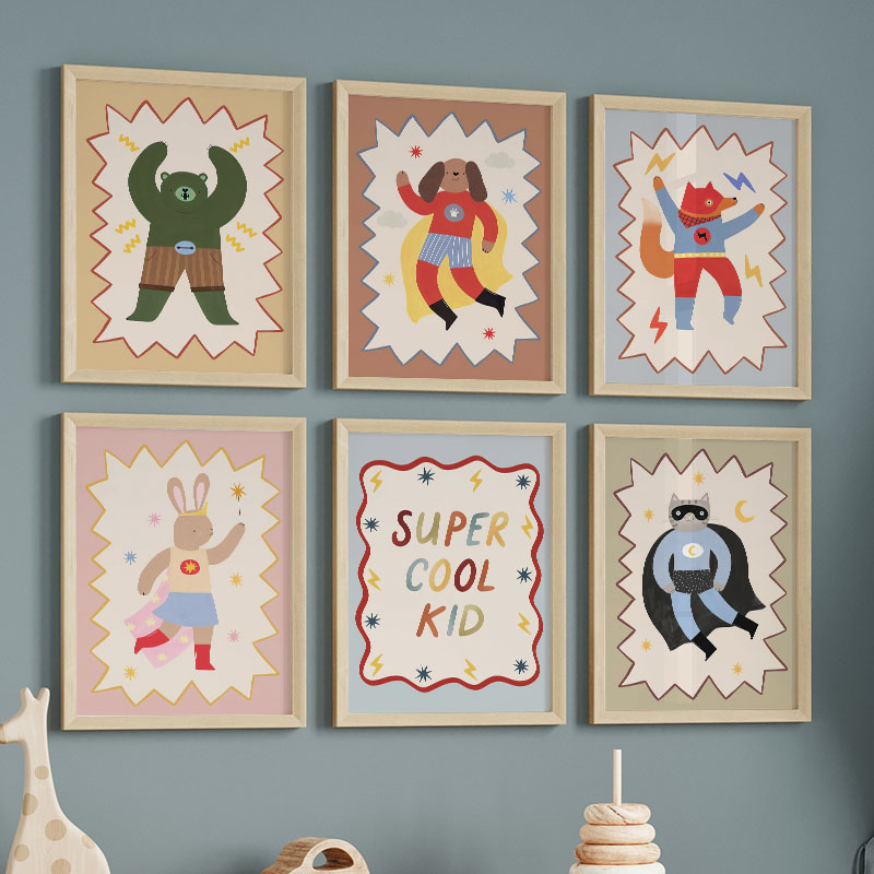 Baby Nursery Design - Divertenti Cartoni Animati Super Cool, Quadri
